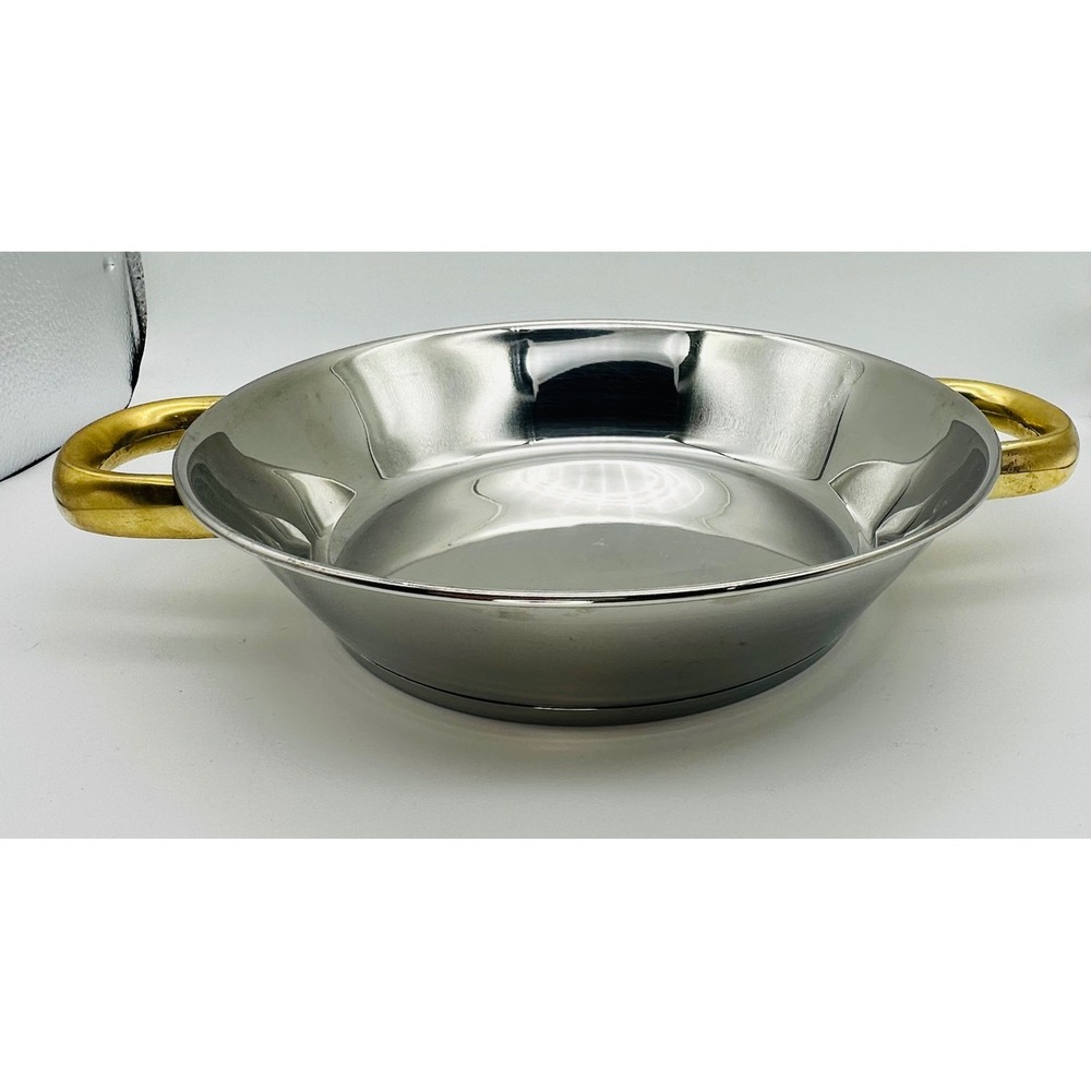 Command Performance Gold 9.5" Stainless Steel Paella Pan 3-Ply Brass Handles